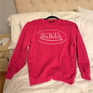 Von Dutch Pink Logo Sweatshirt Y2K Crewneck Pullover Size S